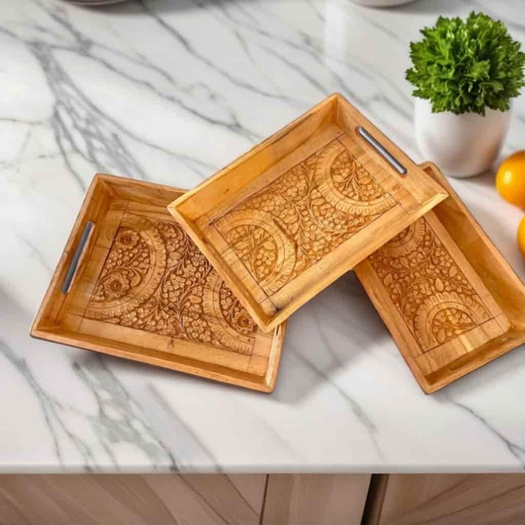 Carved Wooden Tray Set - wcspk